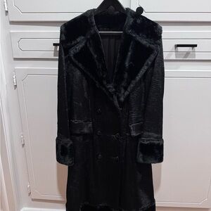Elegant Black Faux Fur Trim Coat